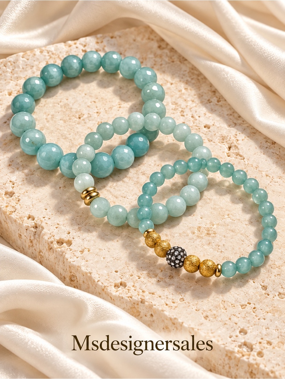 Green & Gold Beaded Stretch Bracelet Set 243